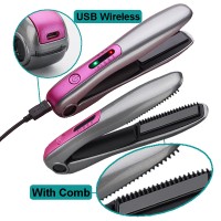 Portable mini cordless wireless hair straightener custom irons travel ceramic straighteners USB rechargeable titanium flat iron